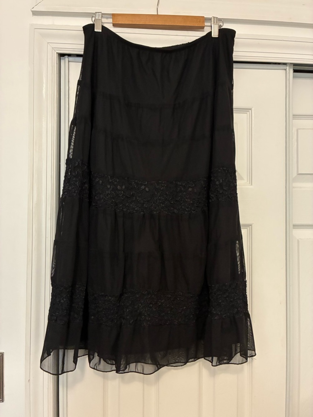 dressbarn Black Tiered Lace-Trim A-Line Skirt